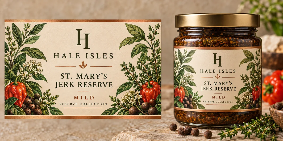 St. Mary’s Jerk Reserve — Mild packaging mockup